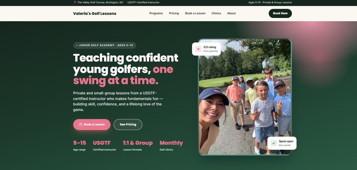 Valeria's Golf Lessons website